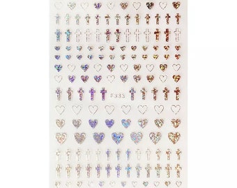 Halloween Nail silver glitter cross/heart design stickers shiny decals manicure art tools