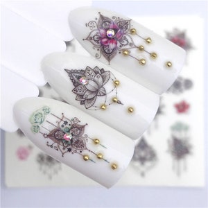 Nail Stickers mandala flower lace tribal jewels lotus design tattoo decals manicure art tools self-adhesive