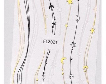 3D Gold Wave Line Nail Stickers: Self-Adhesive Nail Art