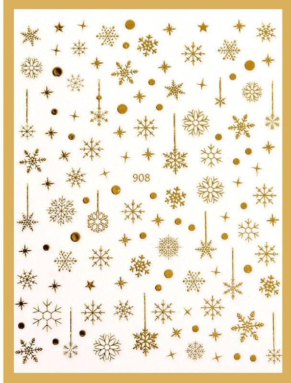 Christmas Nail Stickers | Gold Holohram Snowflakes | Winter Nail Art Decor | Self-Adhesive Manicure Tools
