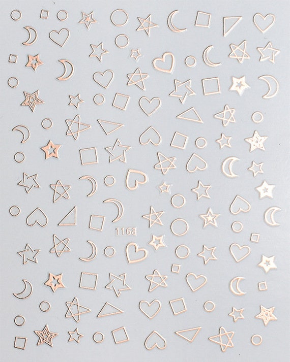 Rose Gold Star Moon Nail Stickers, Geometric Decals