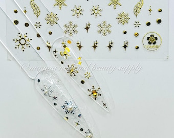 Christmas Nail Stickers Gold Shiny Winter Snowflakes Self-Adhesive Manicure Art Tools