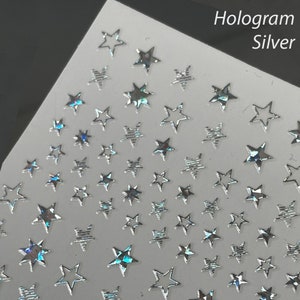 3D Nail Art Stickers Silver Hologram | Shiny Little Star Decals | Self-Adhesive Manicure Decor Tools
