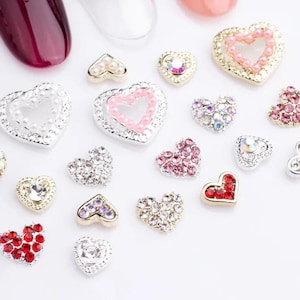 Valentine Nail Heart Jewellery Charm | Silver Gold Pearl Heart Nail Decor | Craft Accessories | Manicure Art Tools | Glass Rhinestones 1pcs