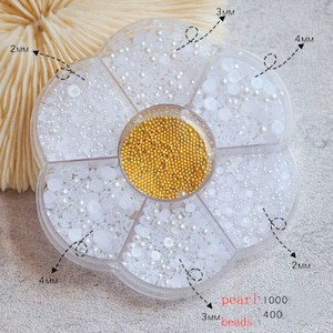 1400 Pz/scatola Formati Misti Perle e Perline con Parte Posteriore Piana Decorazione per Unghie Perle Cabochon Perline Colla su Gemme Abbellimenti Artigianali Creazione di Carte