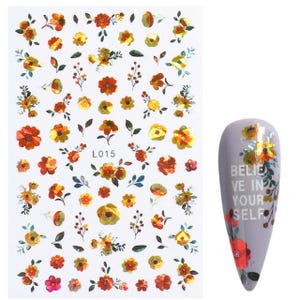 Autumn Nail Floral Blossom Design Stickers Shiny Holographic Spring Flowers Manicure Art Tools Decals