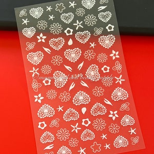 3d Valentines White heart flowers lace design nail art stickers self-adhesive decals manicure art tools