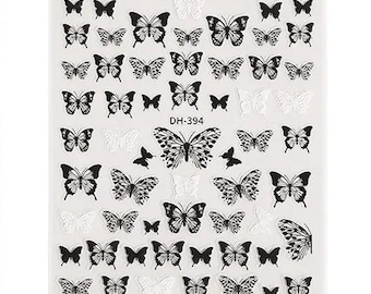 Nail Art Stickers Black&White Butterfly Design Self-Adhesive Manicure Art Tools