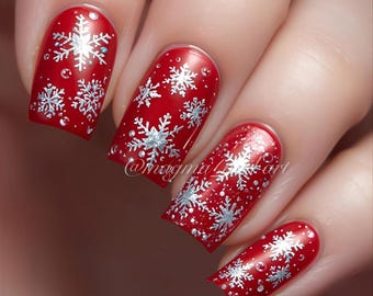 Christmas Nail Stickers | Shiny Silver Snowflakes | 3D Hologram Decals | Manicure Art Tool