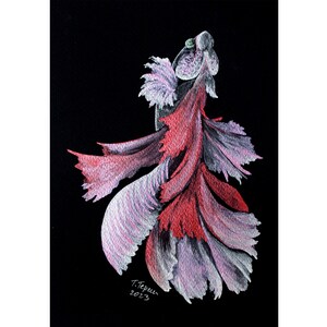 Betta Fish Painting Animal Original Watercolor Art Fish Artwork Metallic Illustration Black Watercolor Painting 12"x8" by TetianaTereshArt