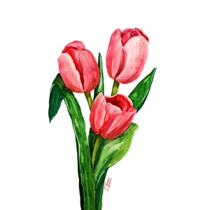 Tulip Painting Original Watercolor Flower Art Floral Artwork Tulips Wall Art Botanical Illustration 17&quot; by 12&quot; by TetianaTereshArt