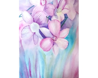 Orchid Painting Flower Original Watercolor Art Floral Artwork Plant Wall Art Botanical Illustration 17" by 12" by TetianaTereshArt