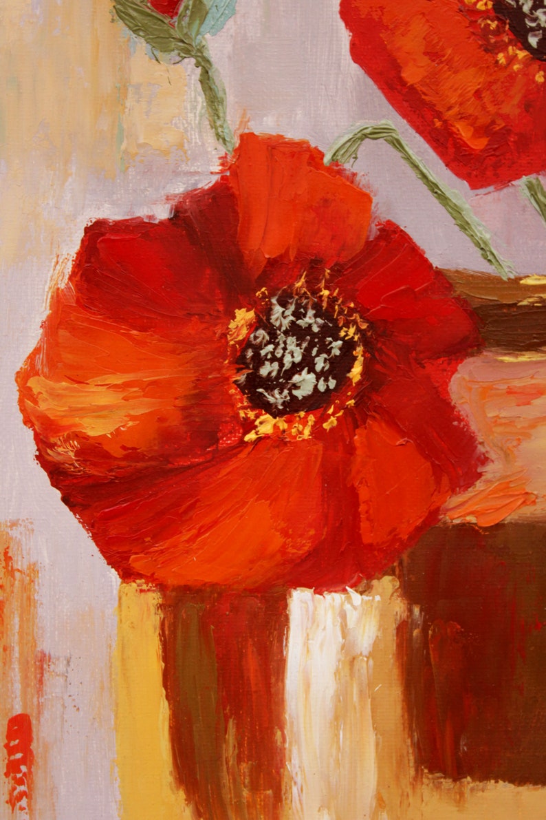 Poppy Painting Flower Original Art Still Life Artwork Floral Wall Art Field Flowers Oil on Canvas 16 by 12 by TetianaTereshArt image 8