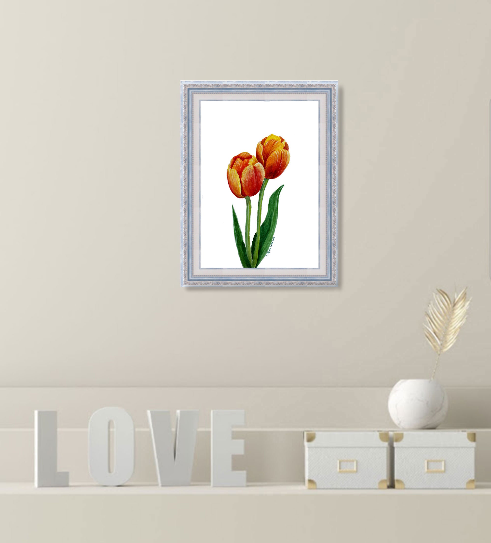 Tulip Painting Flower Original Watercolor Floral Art Flowers Artwork ...