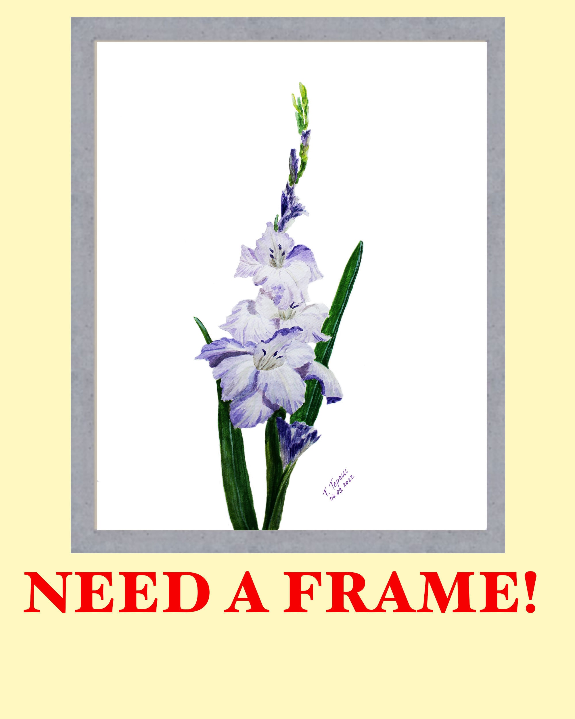 グラジオラスの絵画 花 オリジナル水彩画 花のアート 花のアートワーク