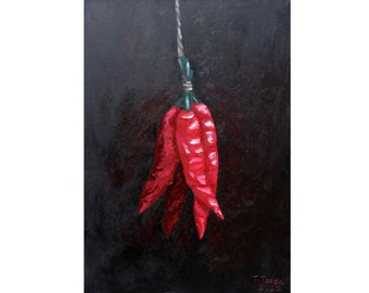 Pepper Painting Food Original Art  Vegetable Artwork Kitchen Wall Art Red Pepper Art Vegan Oil on Canvas 20" by 28" by TetianaTereshArt