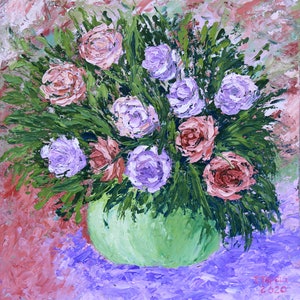 Rose Painting Flower Original Art Floral Artwork Roses Wall Art Still Life Impasto Oil Painting 10&quot; by 10&quot; by TetianaTereshArt