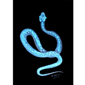 Snake Painting Reptiles Original Watercolor Art Animal Artwork Metallic Illustration Black Watercolor Painting 8&quot;x12&quot; by TetianaTereshArt