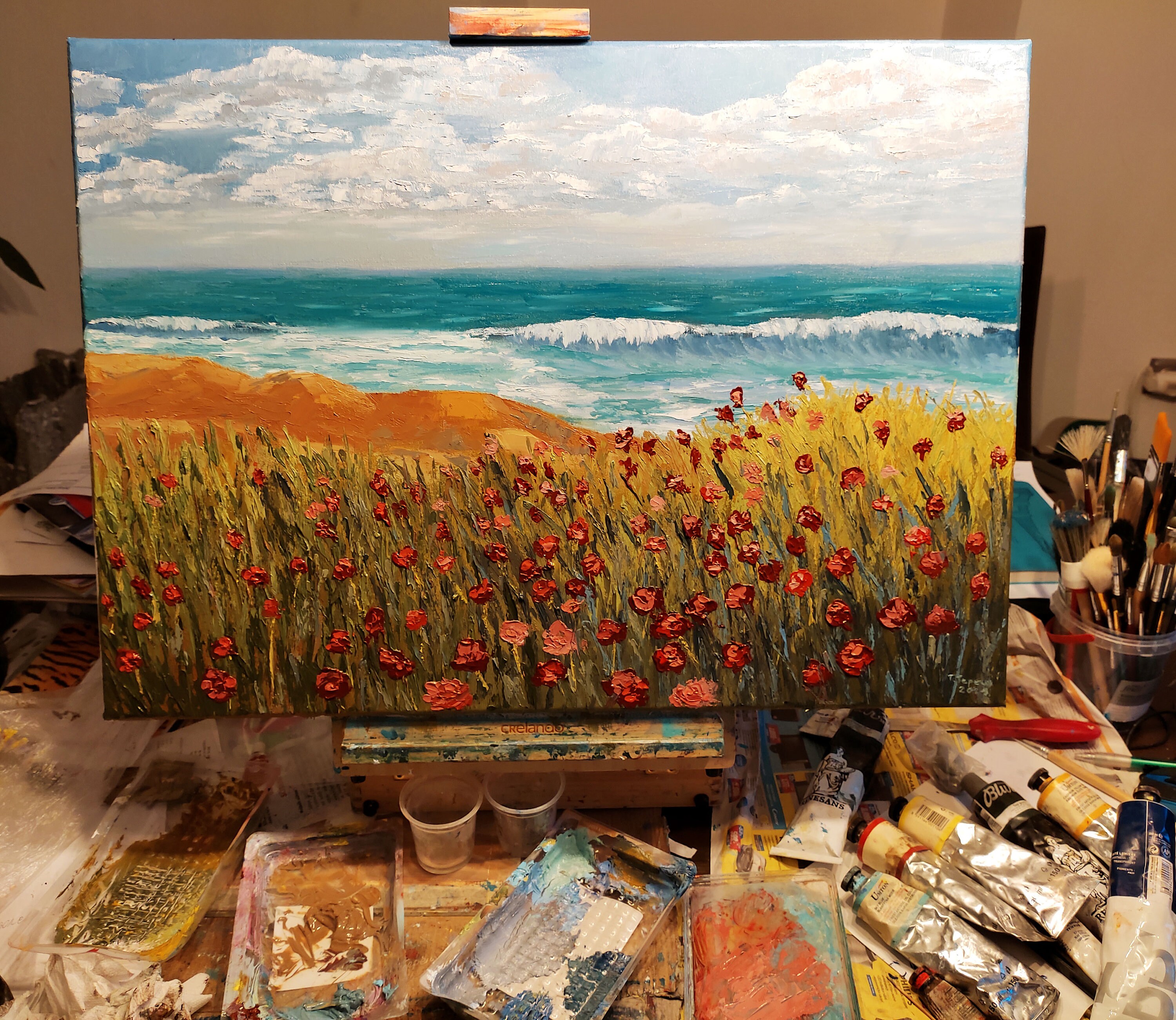 Poppy Painting California Original Art Impasto Painting Ocean - Etsy