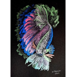 Betta Fish Painting Animal Original Watercolor Art  Fish Artwork Metallic Illustration Black Watercolor Painting 12"x 8" by TetianaTereshArt