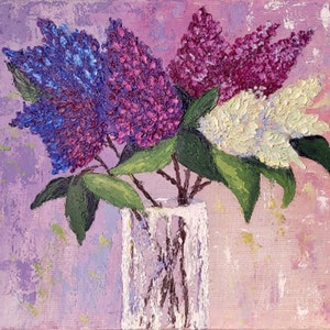 Lilac Painting Flower Original Art Still Life Artwork Floral Wall Art Flowers Impasto Oil on Canvas 12&quot; by 16&quot; by TetianaTereshArt