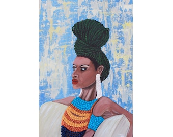 African American Painting African Queen Art Woman Portrait Original Art Black Woman Wall Art Acrylic on Panel 24" by 16" by TetianaTereshArt