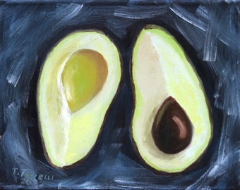 Avocado Painting Food Original Oil Art Kitchen Artwork Still Life Wall Art Vegetable Oil on Canvas 9" by 12" by TetianaTereshArt