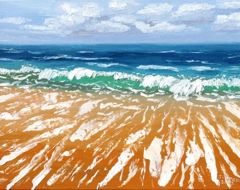 California Impasto Painting Beach Original Art Seascape Artwork Sky Wall Art Nautical Oil on Canvas 12" by 16" by TetianaTereshArt