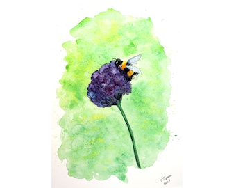 Pintura de abejas, portada, acuarela original, ilustración de flores, insectos, arte mural de animales, 30 x 20 cm, de TetianaTereshArt