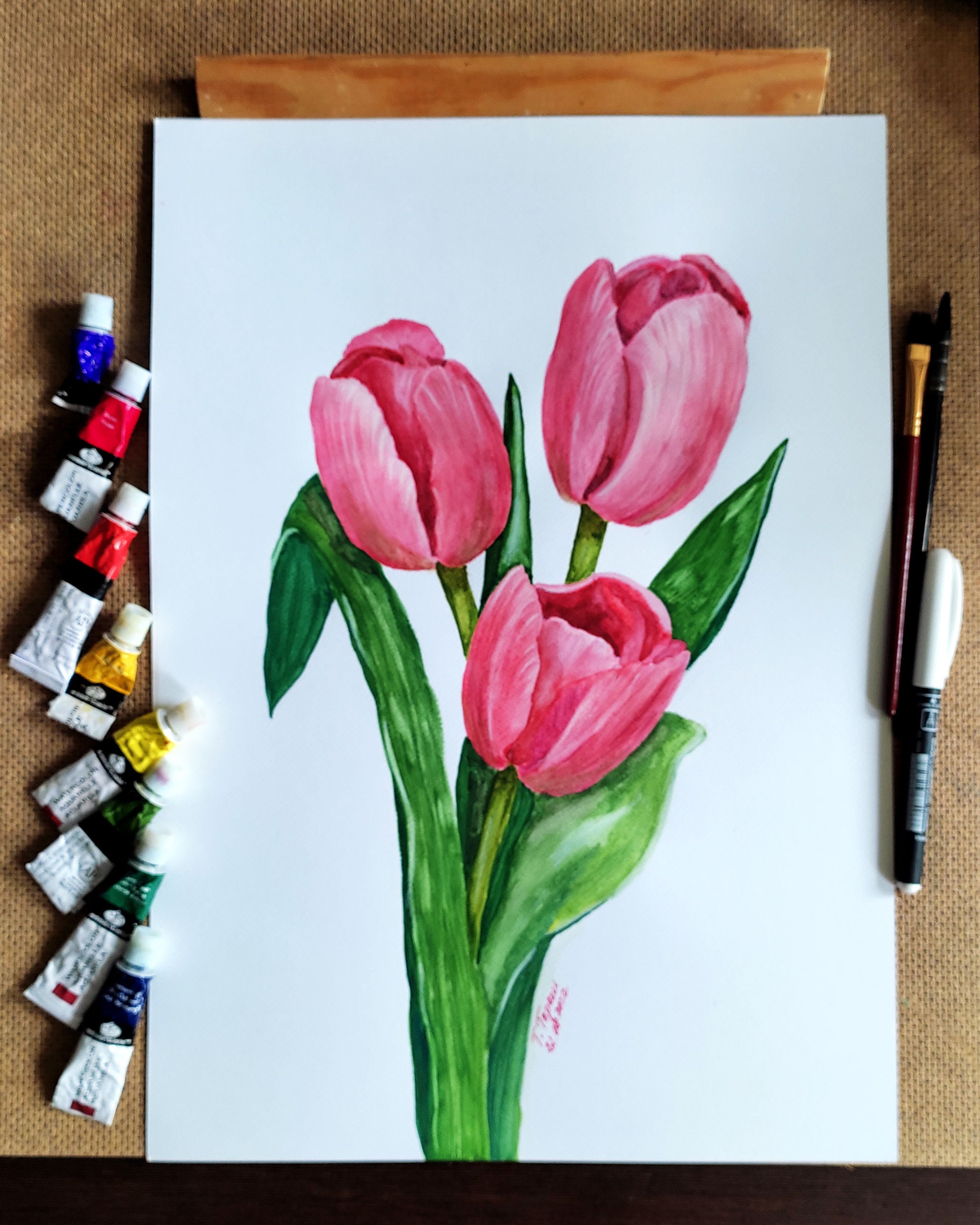 Tulip Painting Original Watercolor Flower Art Floral Artwork Tulips ...