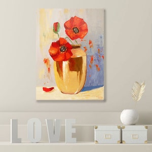 Poppy Painting Flower Original Art Still Life Artwork Floral Wall Art Field Flowers Oil on Canvas 16 by 12 by TetianaTereshArt image 3