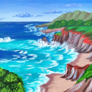 Pintura original de Big Sur, California. Obra de arte oceánica. Arte mural marino. Acrílico sobre cartón. 30 x 40 cm. por TetianaTereshArt