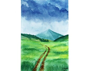 Toskana Malerei Berg Original Aquarell Kunst Straße Kunstwerk Landschaft Wand Kunst Italien Kunst von 12 "von 8" TetianaTereshArt