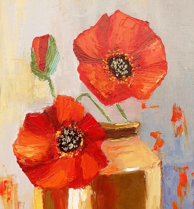 Poppy Painting Flower Original Art Still Life Artwork Floral Wall Art Field Flowers Oil on Canvas 16 by 12 by TetianaTereshArt image 6