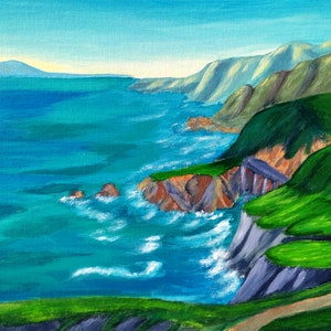 Pintura original de Big Sur, California. Obra de arte oceánica. Arte mural marino. Acrílico sobre cartón. 30 x 40 cm. por TetianaTereshArt
