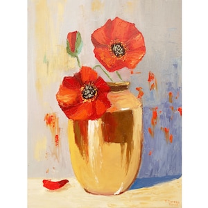 Poppy Painting Flower Original Art Still Life Artwork Floral Wall Art Field Flowers Oil on Canvas 16 by 12 by TetianaTereshArt image 1