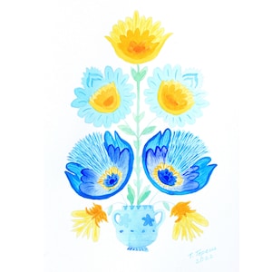 Peinture florale motif ukrainien original aquarelle nature morte oeuvre art mural folklorique illustration florale 12&quot; par 8&quot; par TetianaTereshArt