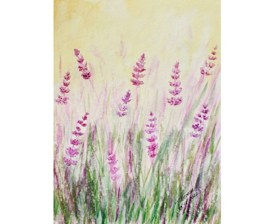 Lavender Painting Flower Original Watercolor Provence Art Floral Art France Artwork Lavender Wall Art 12" by 9" by TetianaTereshArt