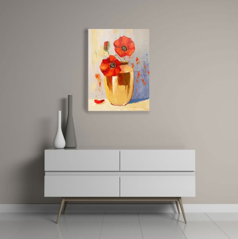 Poppy Painting Flower Original Art Still Life Artwork Floral Wall Art Field Flowers Oil on Canvas 16 by 12 by TetianaTereshArt image 2