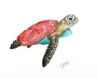 Schildkröte Malerei Tier Original Aquarell Kunst Ocean Kunstwerk Unterwasser Skizze 6 "von 8" von TetianaTereshArt