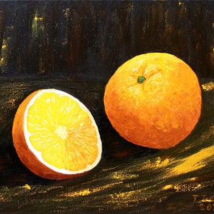 Orange Painting Still Life Original Art Kitchen Artwork Fruit Wall Art Food Oil on Canvas 16&quot; by 20&quot; by TetianaTereshArt