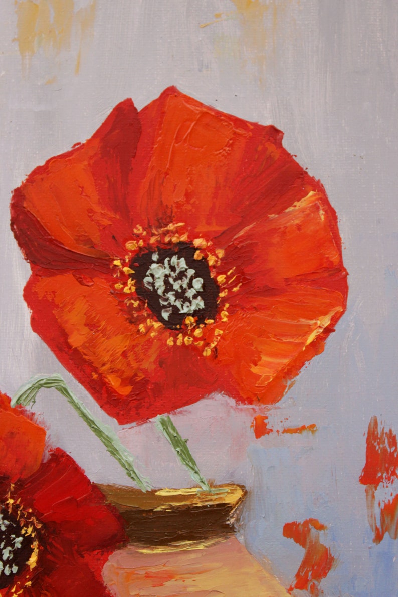 Poppy Painting Flower Original Art Still Life Artwork Floral Wall Art Field Flowers Oil on Canvas 16 by 12 by TetianaTereshArt image 7