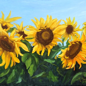 Sunflower Painting Flower Original Impasto Art Landscape Artwork Plant Wall Art Country Oil on Canvas 20&quot; by 28&quot; by TetianaTereshArt