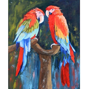 Papagei Malerei Vogel Impasto Original Kunst Tier Kunstwerk Tropischer Vogel Wandkunst Öl auf Leinwand 20 "by 16" by TetianaTereshArt