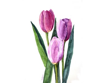 Tulpen Malerei Original Aquarell Blumen Kunst Blumen Kunstwerk Tulpen Wand Kunst Botanische Illustration 17 "von 12" von TetianaTereshArt
