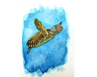 Schildkröte Malerei Tier Original Aquarell Kunst Ozean Kunstwerk Meeresbewohner Illustration Unterwasser Skizze 12 "von 8" by TetianaTereshArt