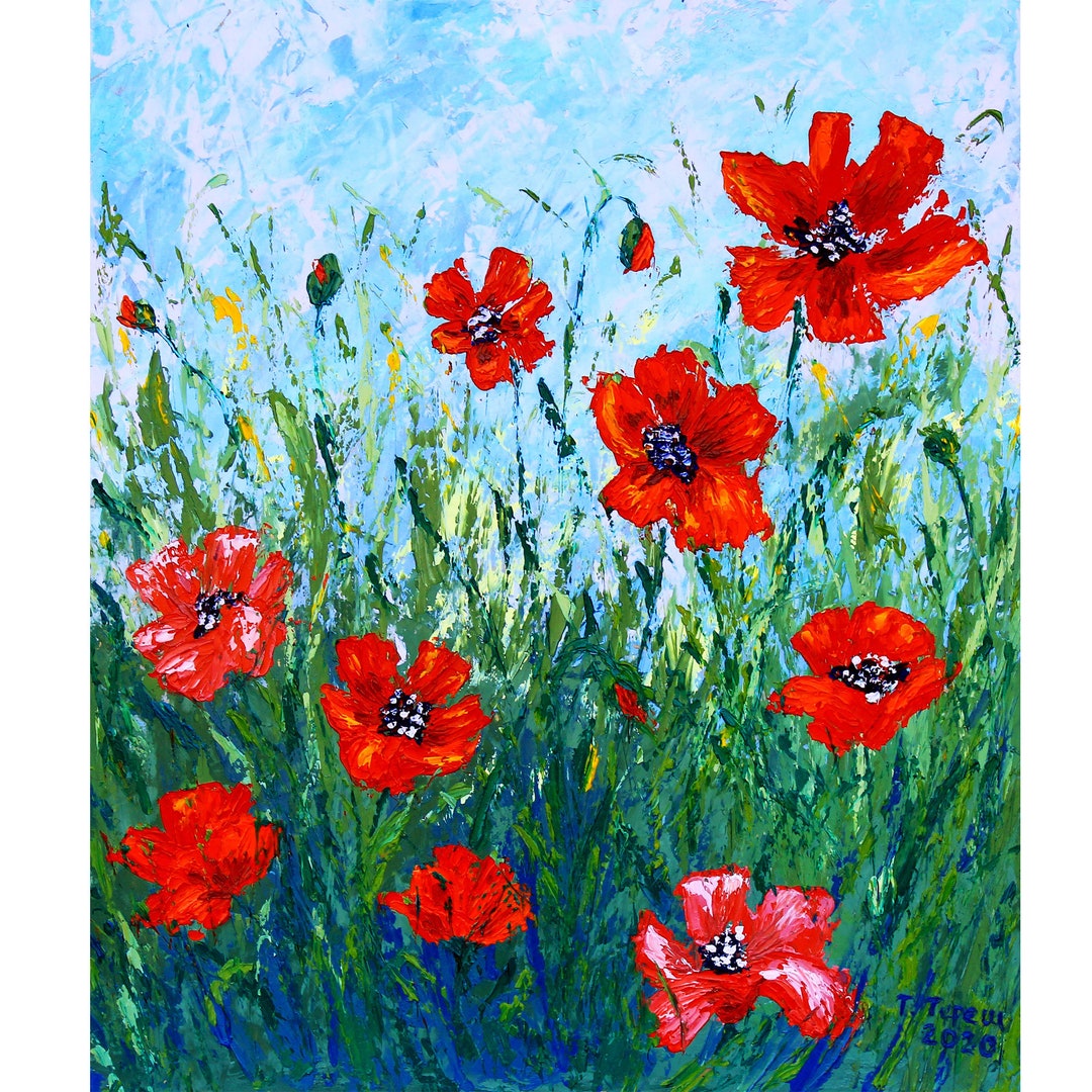 Poppy Painting Tuscany Original Art Flower Artwork Impasto Oil Painting ...