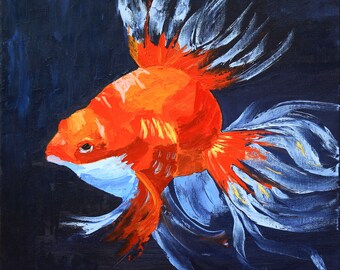 Fisch Gemälde Tier Original Kunst Ozean Kunstwerk Unterwasser Wand Kunst Öl Leinwand Gemälde 16 "von 16" by TetianaTereshArt