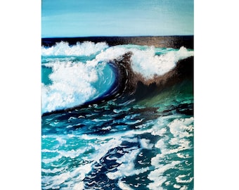 California Painting Ocean Original Art Kauai Seascape Artwork Wave Wall Art  Oil on Panel 20" by 16" by TetianaTereshArt