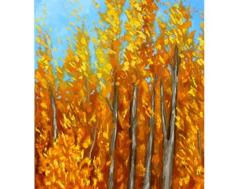 Fall Painting Tree Original Art Landscape Artwork Autumn Wall Art Leaf Forest Oil on Canvas 28" by 20" by TetianaTereshArt